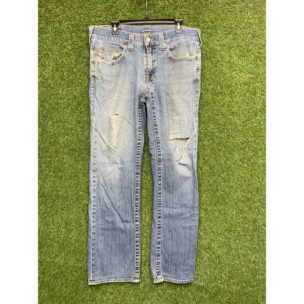 True Religion Jeans Mens 36x33 Section Bobby Big T World Tour USA Thick Stitch